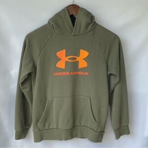 Boys Moss Green Under Armour Loose Fit Hood Lining Kangaroo Pocket Size YM/M